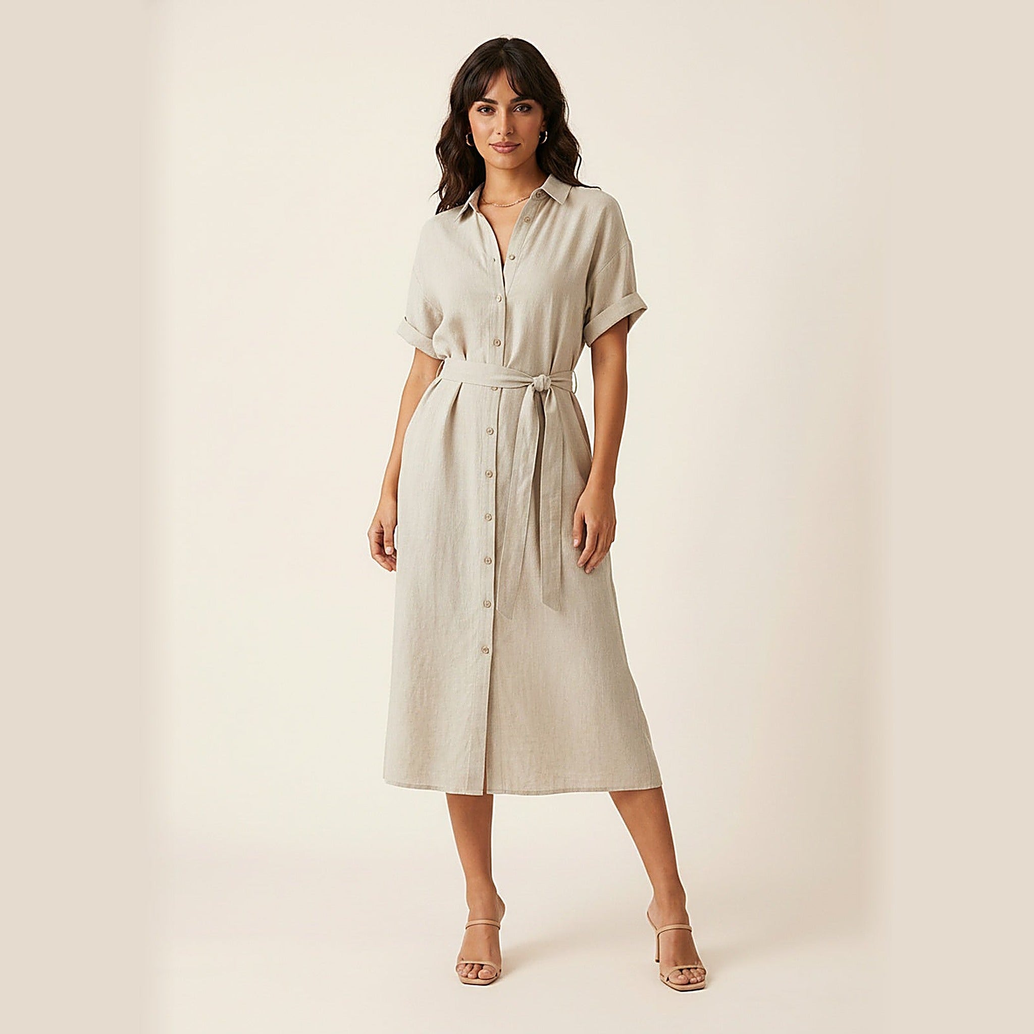 Amalfi | Women's Linen Blend Midi Dress - Hero Front