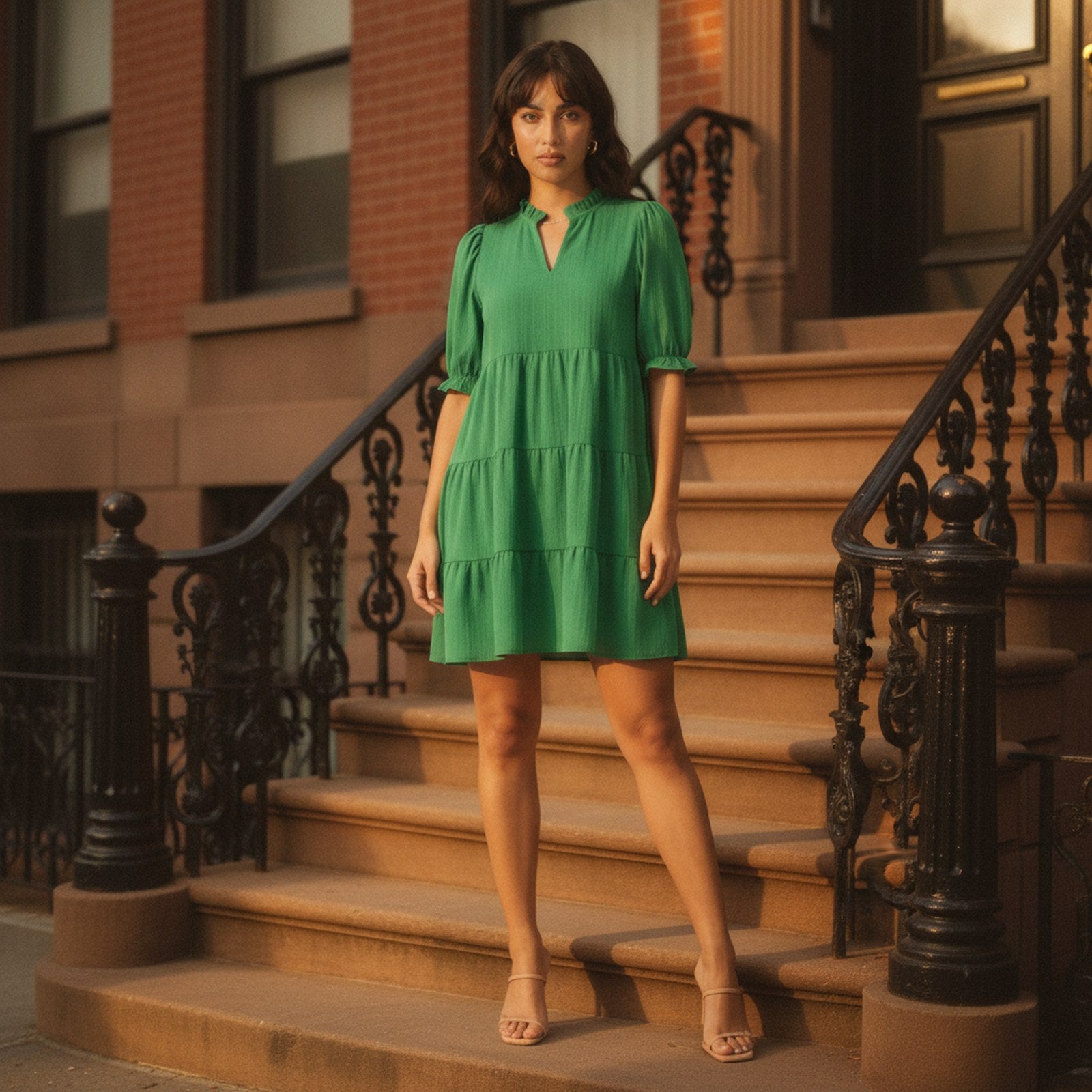 AIv2: Faye | Women's Puff Sleeve Tiered Babydoll Dress - Editorial