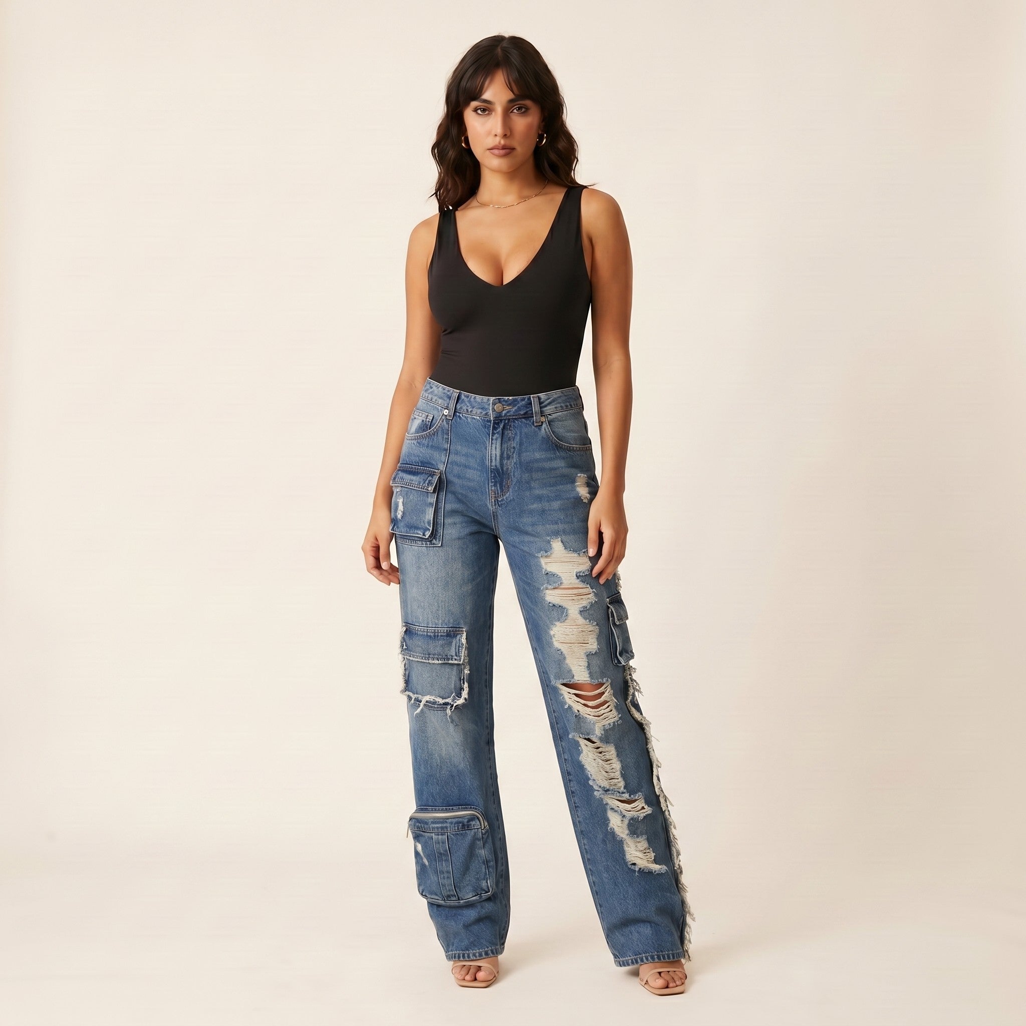 Rebel | Women's Low-Rise Baggy Jeans - Vintage Blue