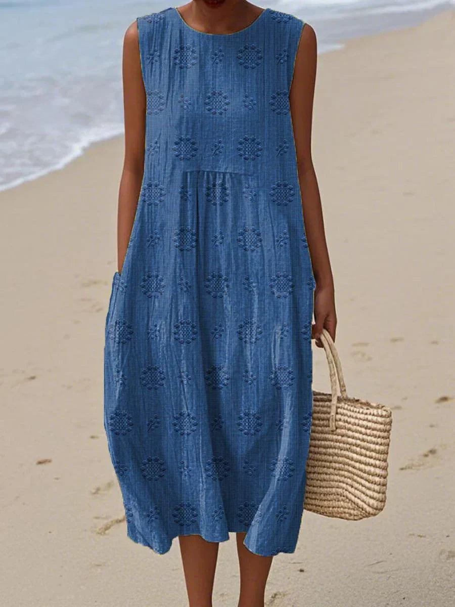 ARIANNA™|SUMMER COTTON DRESS WITH EMBROIDERED POCKET