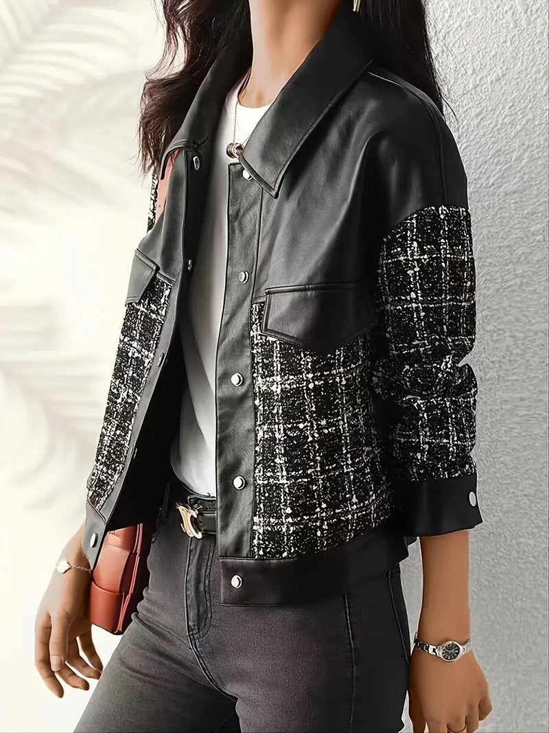 Women's Leather and Tweed Jacket - Cynthia