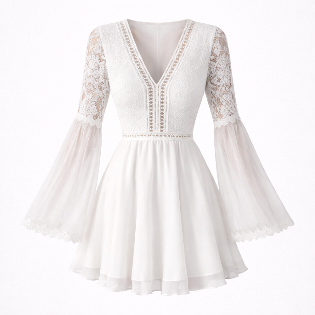 Women’s White Structured Mini Dress - Long Sleeve