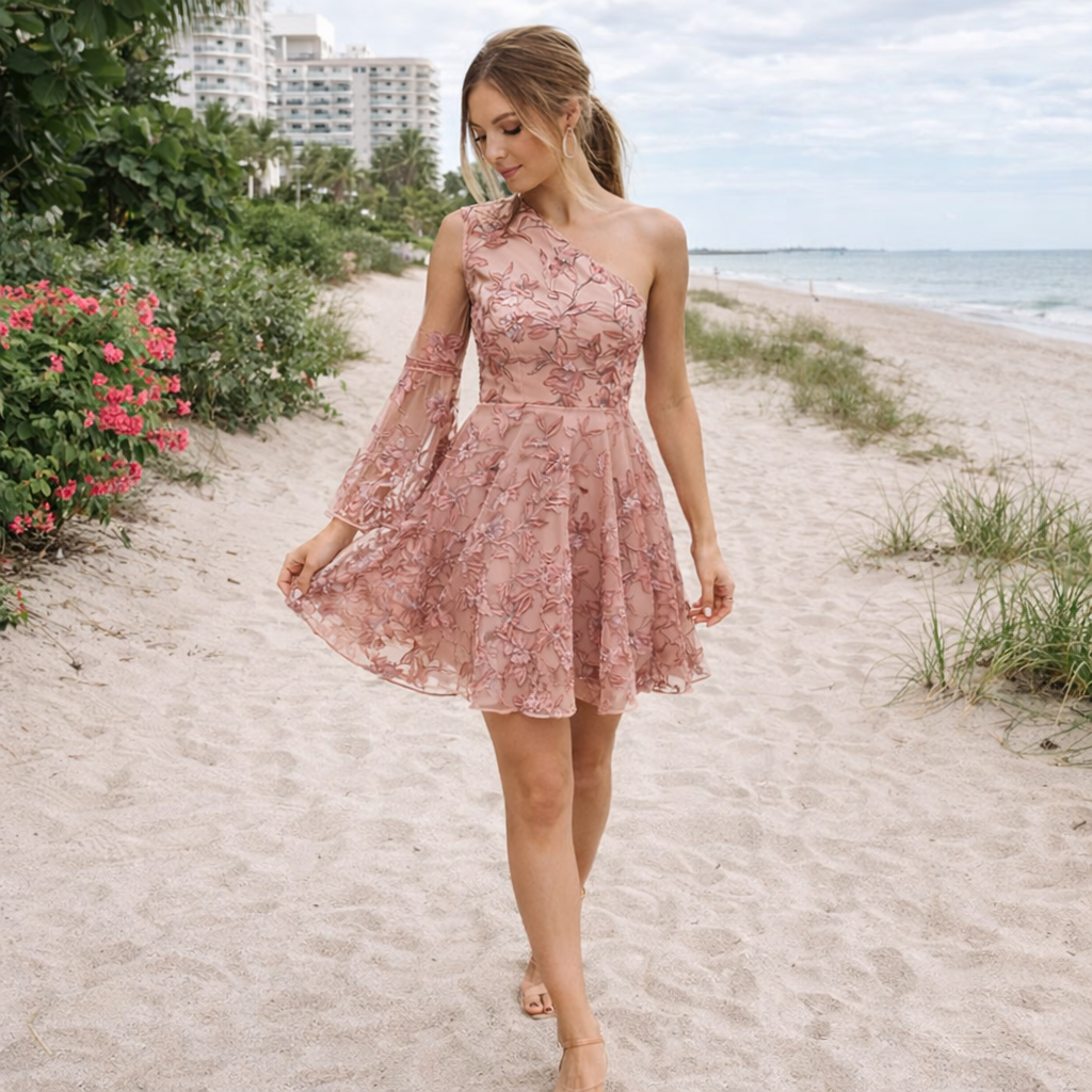 Women’s Rose Embroidered Mini Dress - Short Length