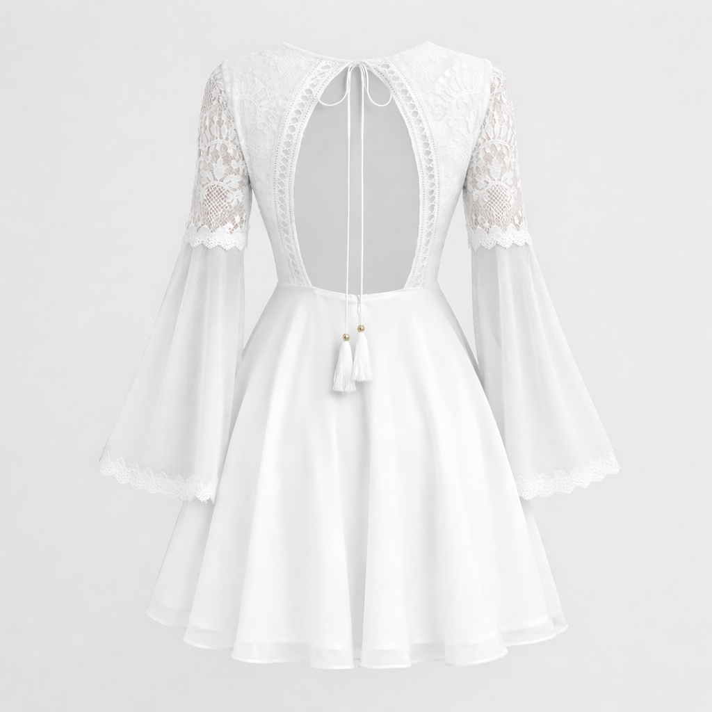 Women’s White Structured Mini Dress - Long Sleeve