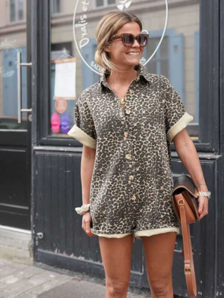 Leopard Print Cotton Shirt Dress