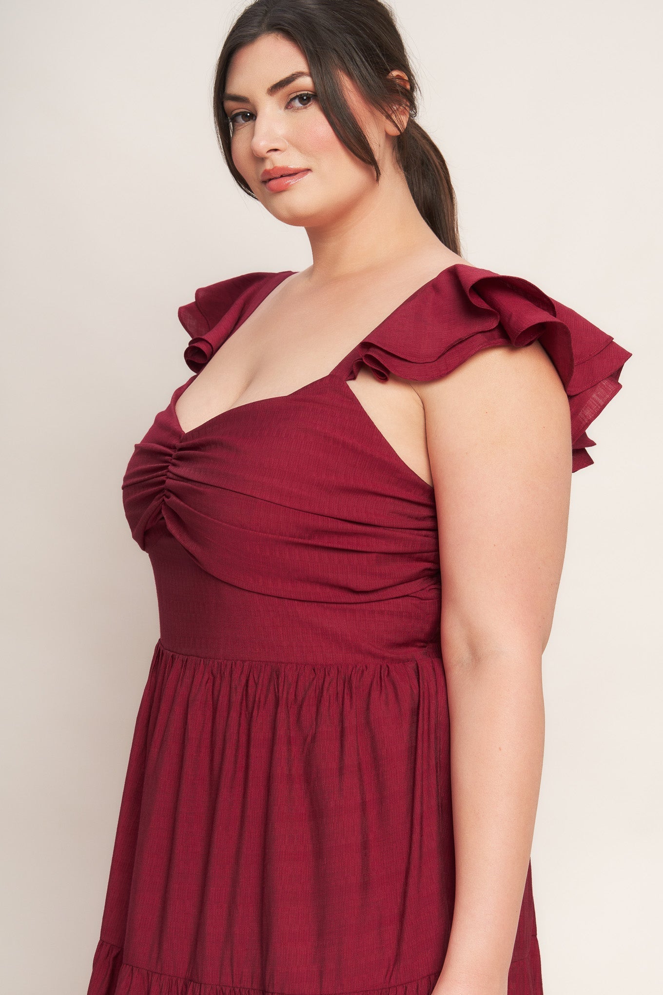Deep Red Woven Maxi Dress