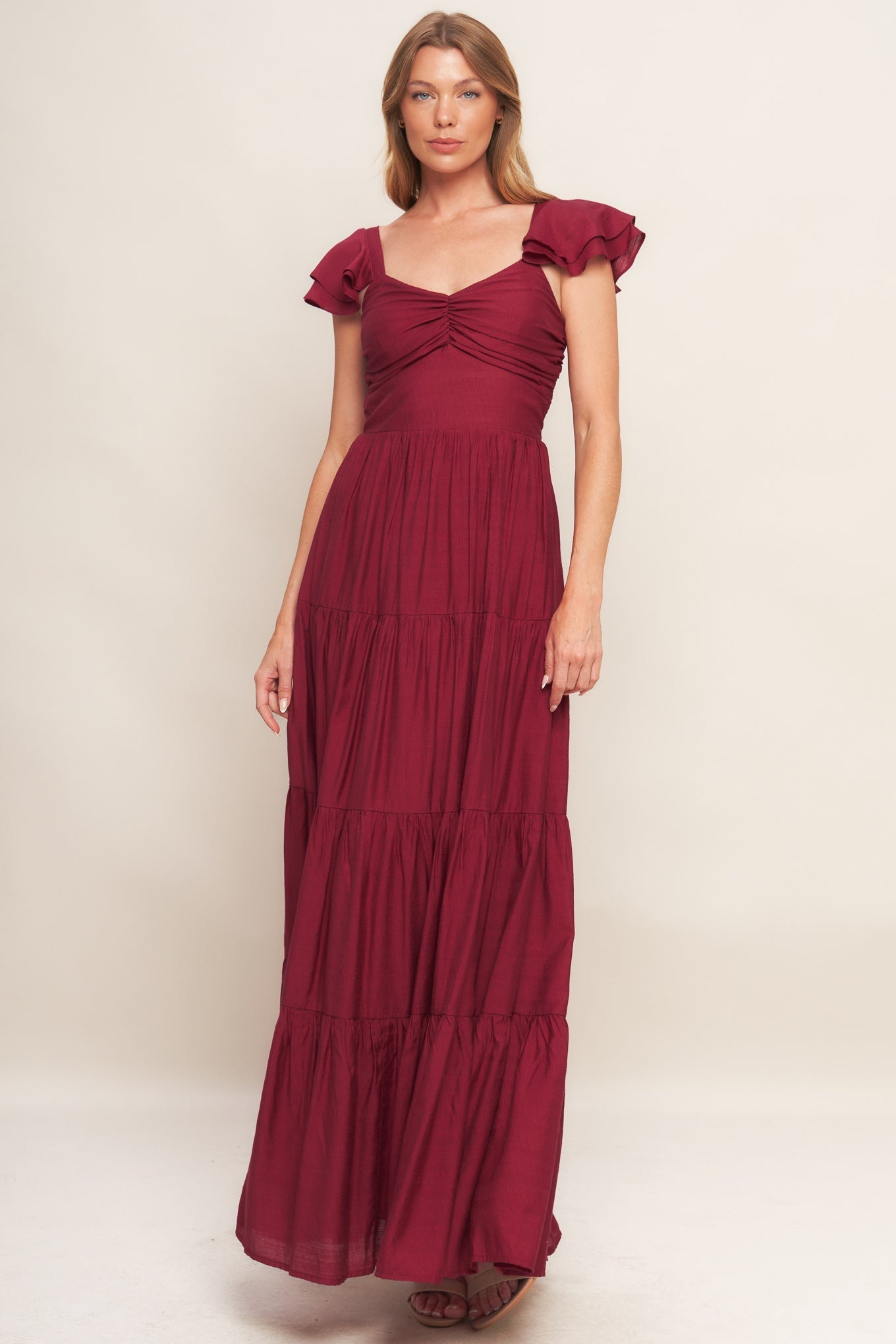 Deep Red Woven Maxi Dress