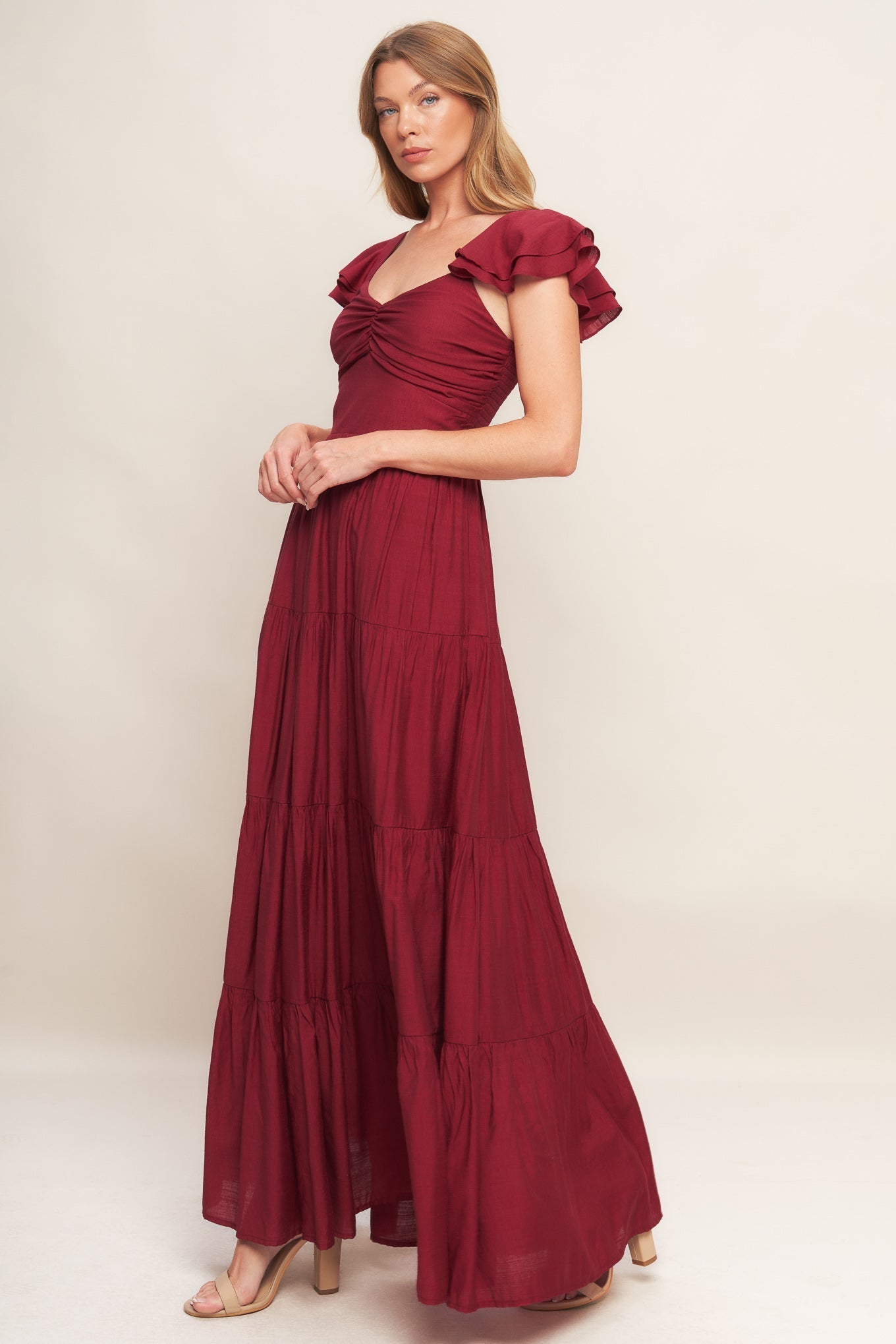 Deep Red Woven Maxi Dress