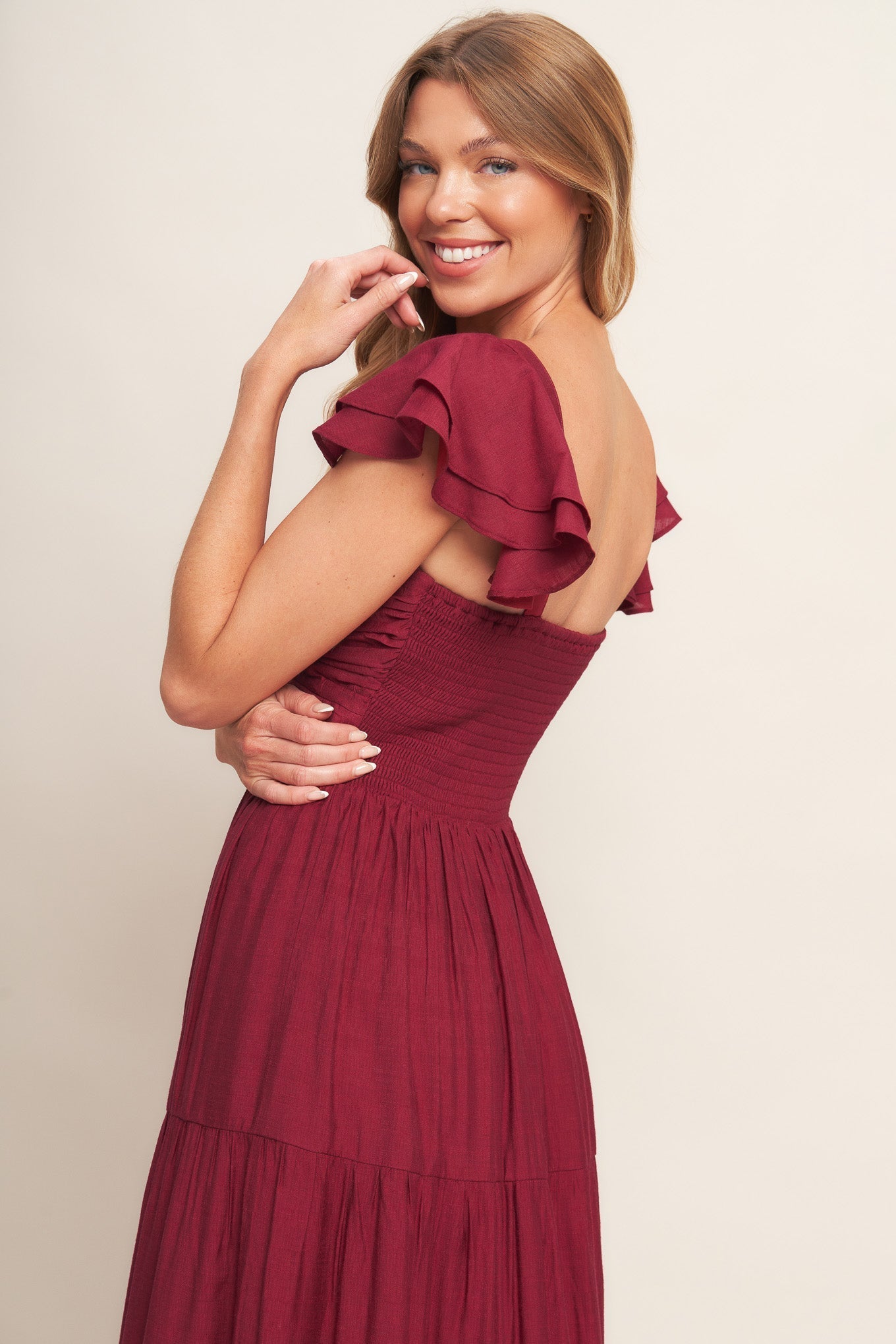 Deep Red Woven Maxi Dress