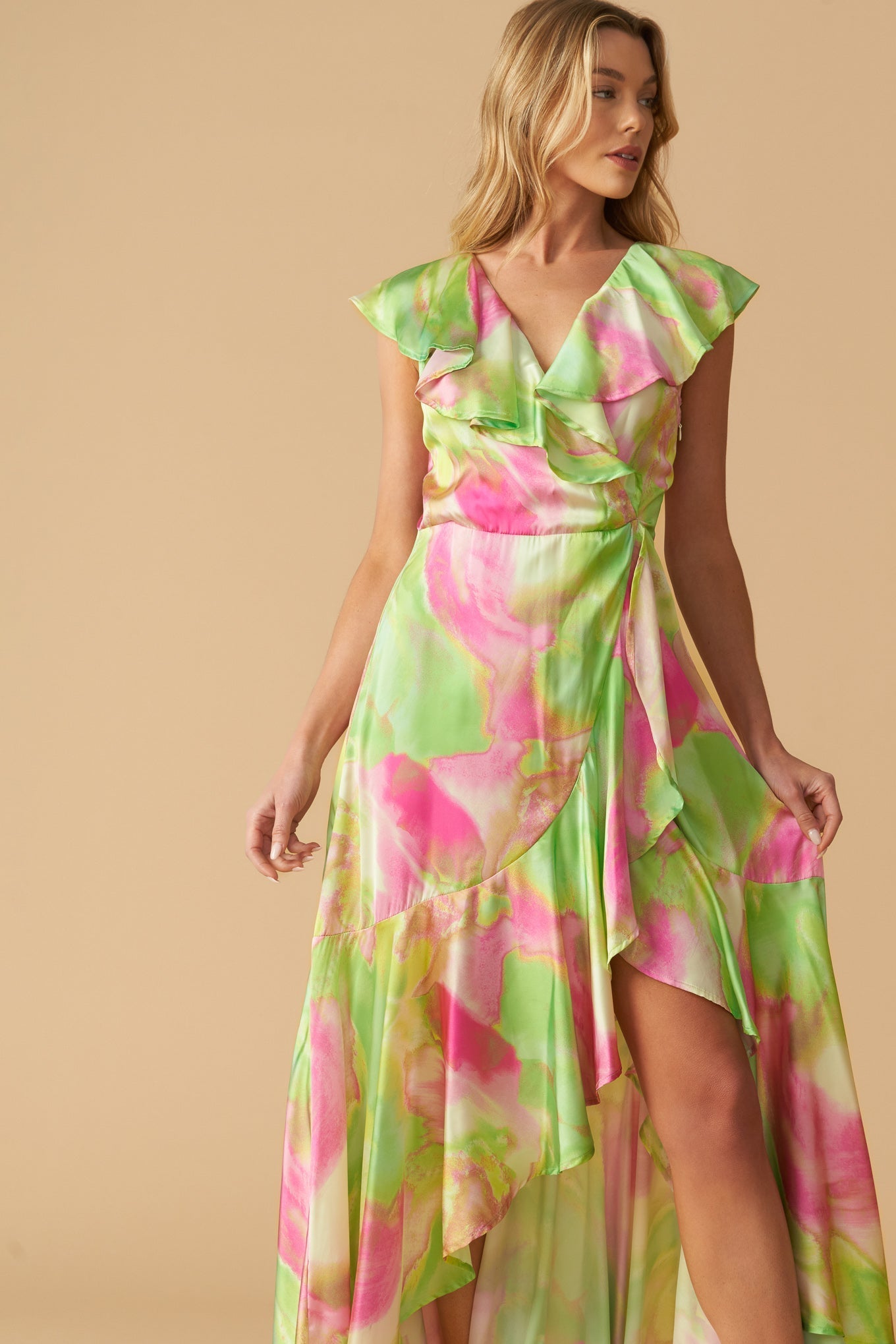 LA BEBE Woven Satin Maxi Dress