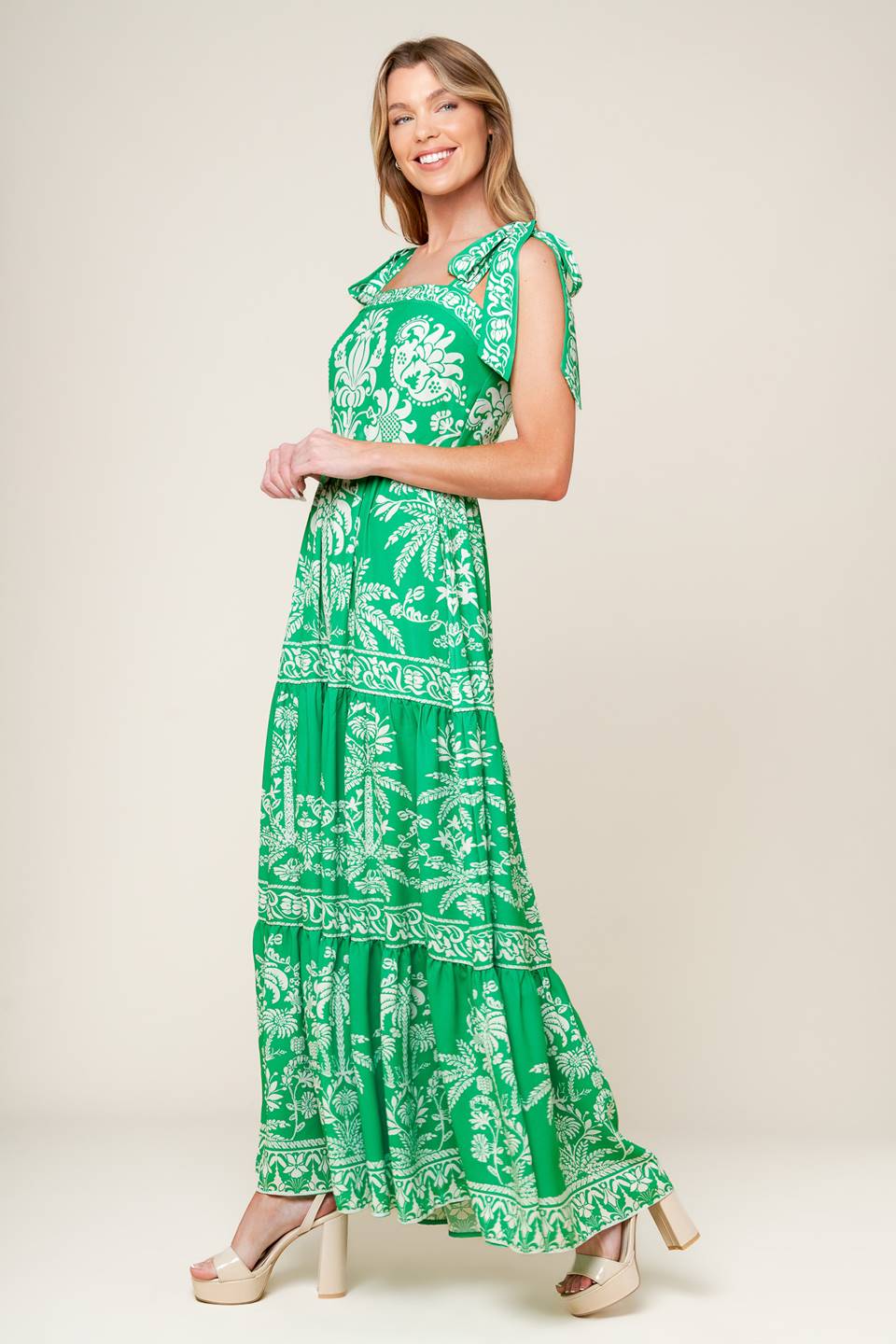 Simple / Direct- Green Woven Maxi Dress