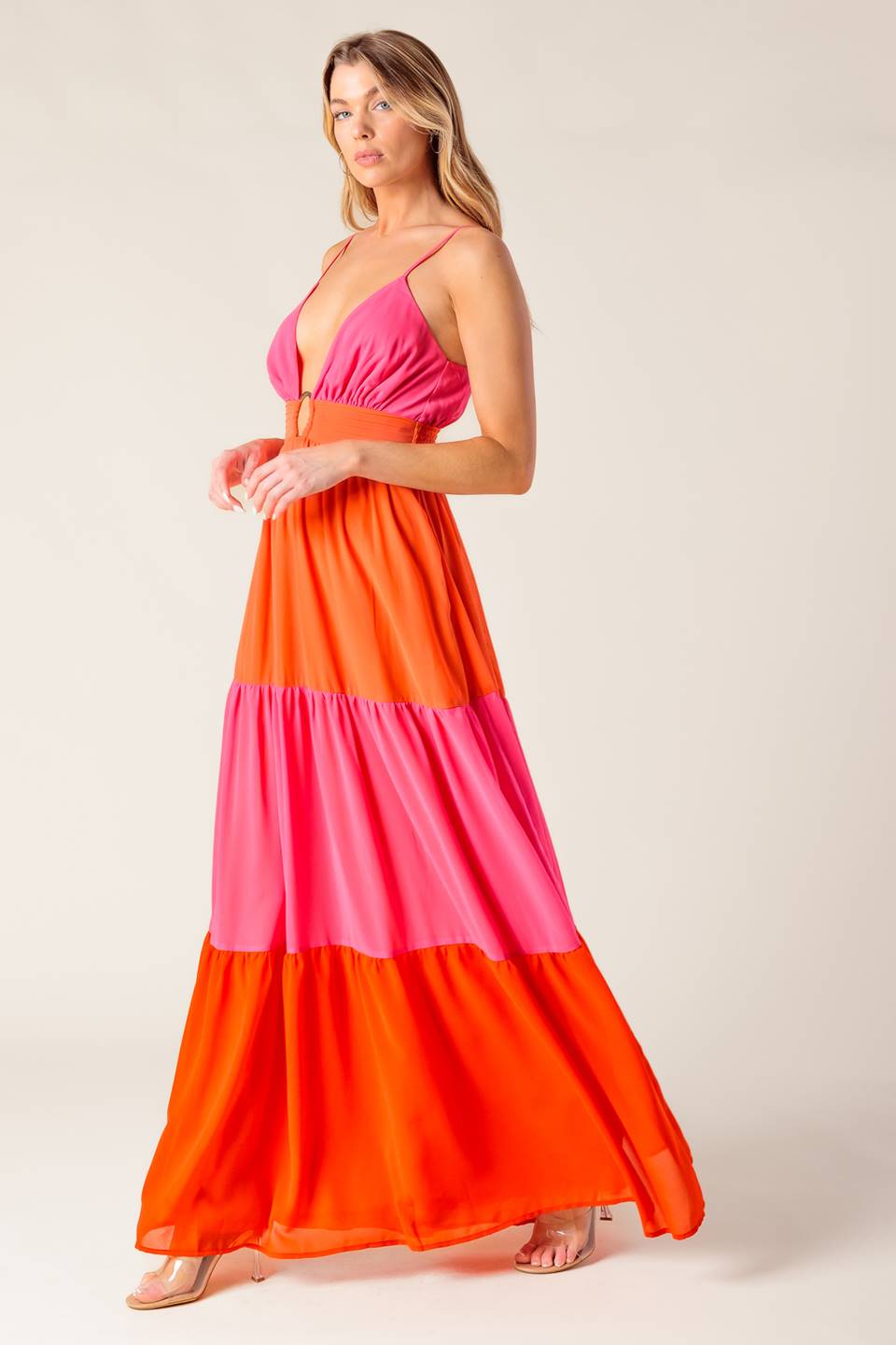 Regal Rise Color-Blocked Woven Maxi Dress