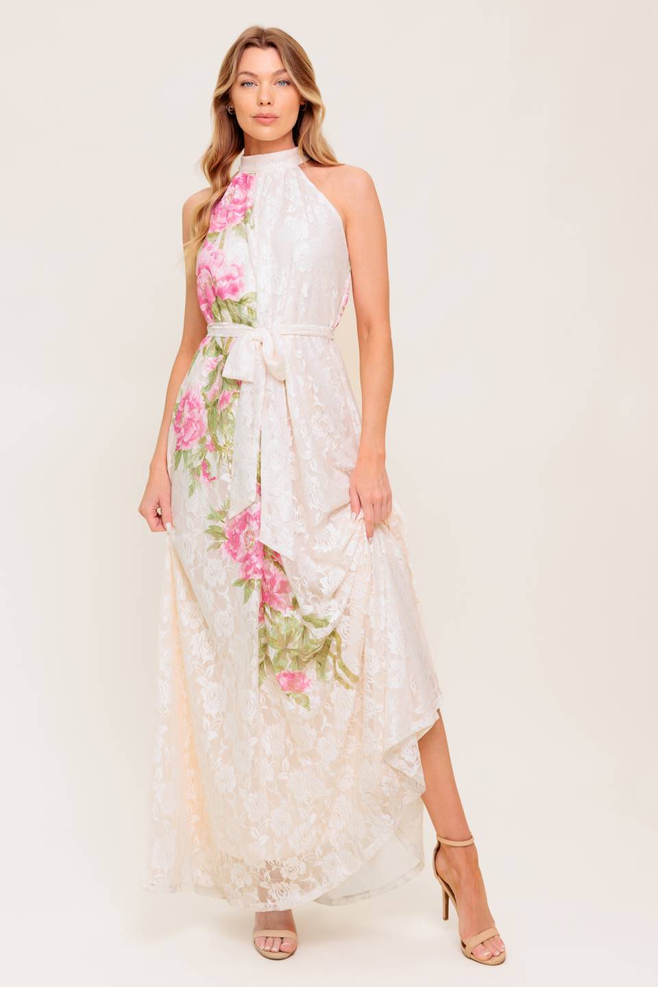 Botanical Dream Woven‑Lace Maxi Dress