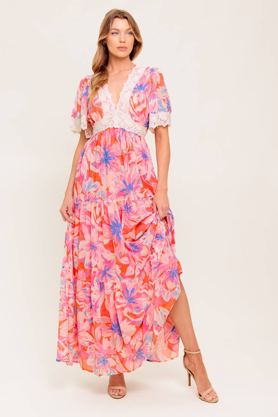 Minimal Floral Woven Maxi Dress