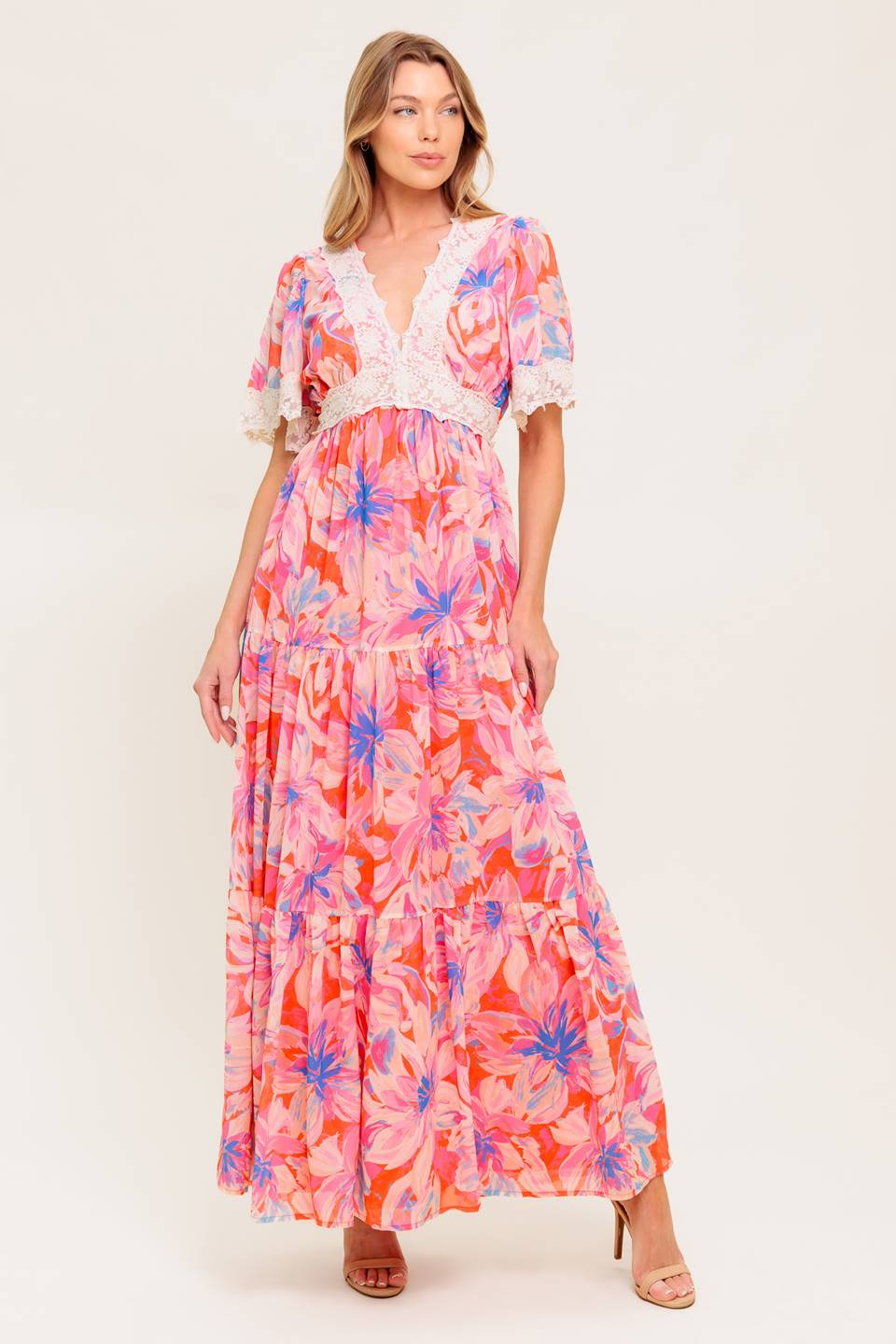Minimal Floral Woven Maxi Dress
