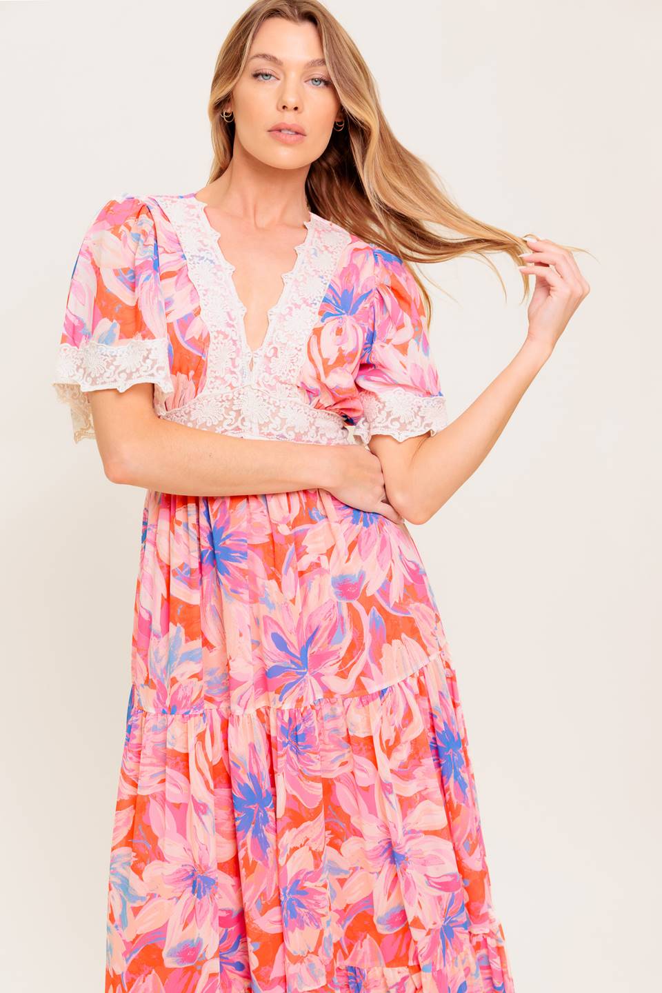 Minimal Floral Woven Maxi Dress