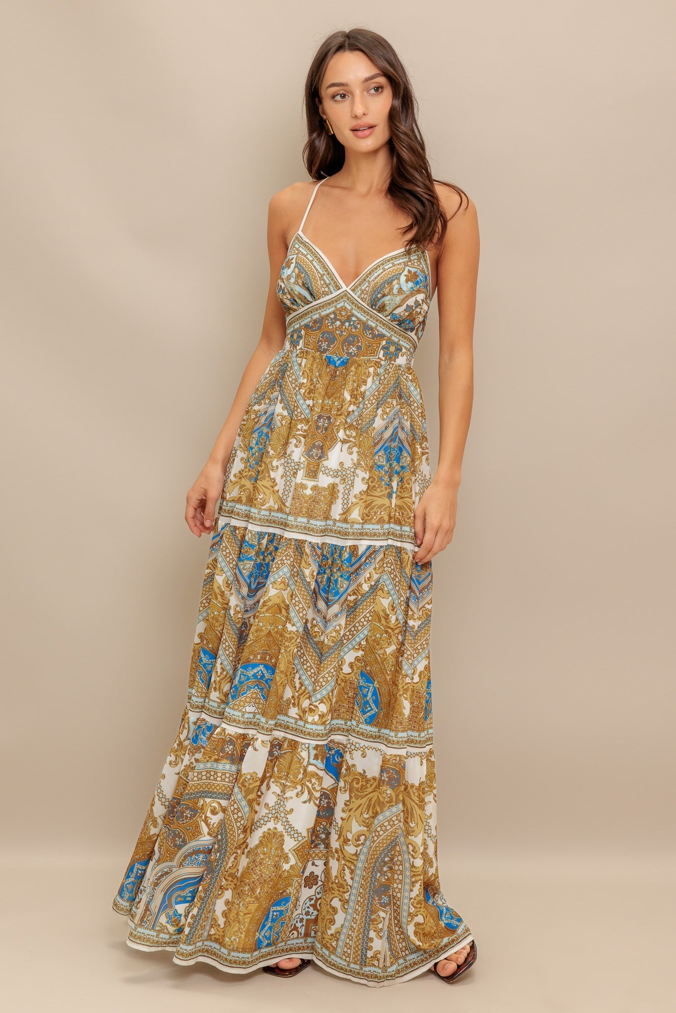 Golden Woven Palazzo Maxi Dress