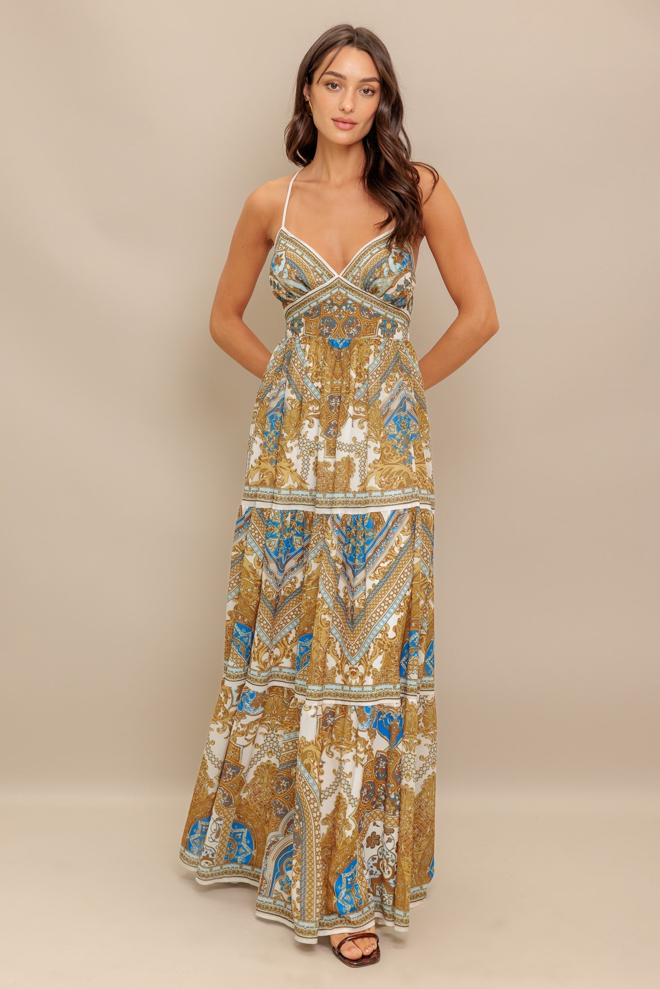 Golden Woven Palazzo Maxi Dress