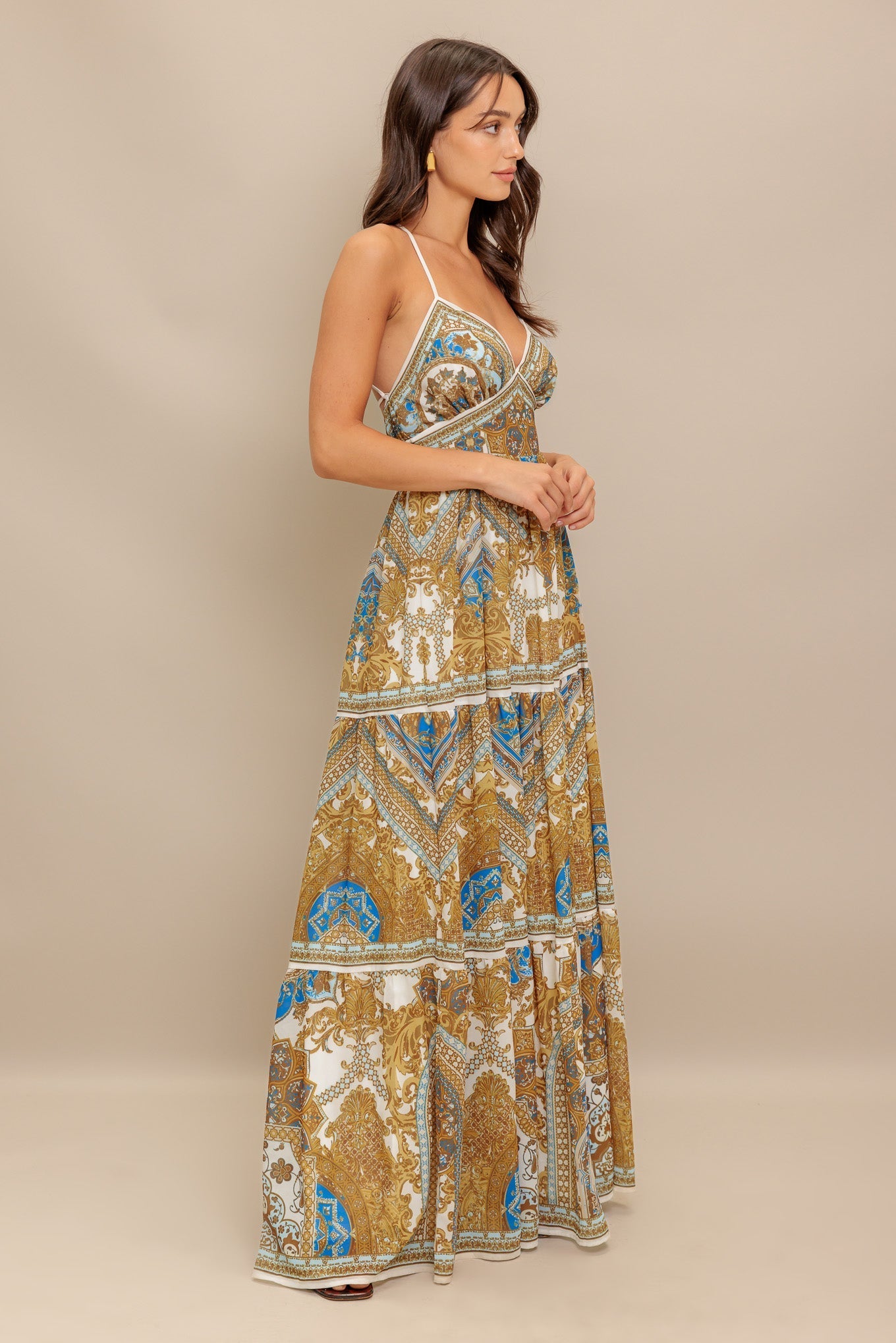 Golden Woven Palazzo Maxi Dress