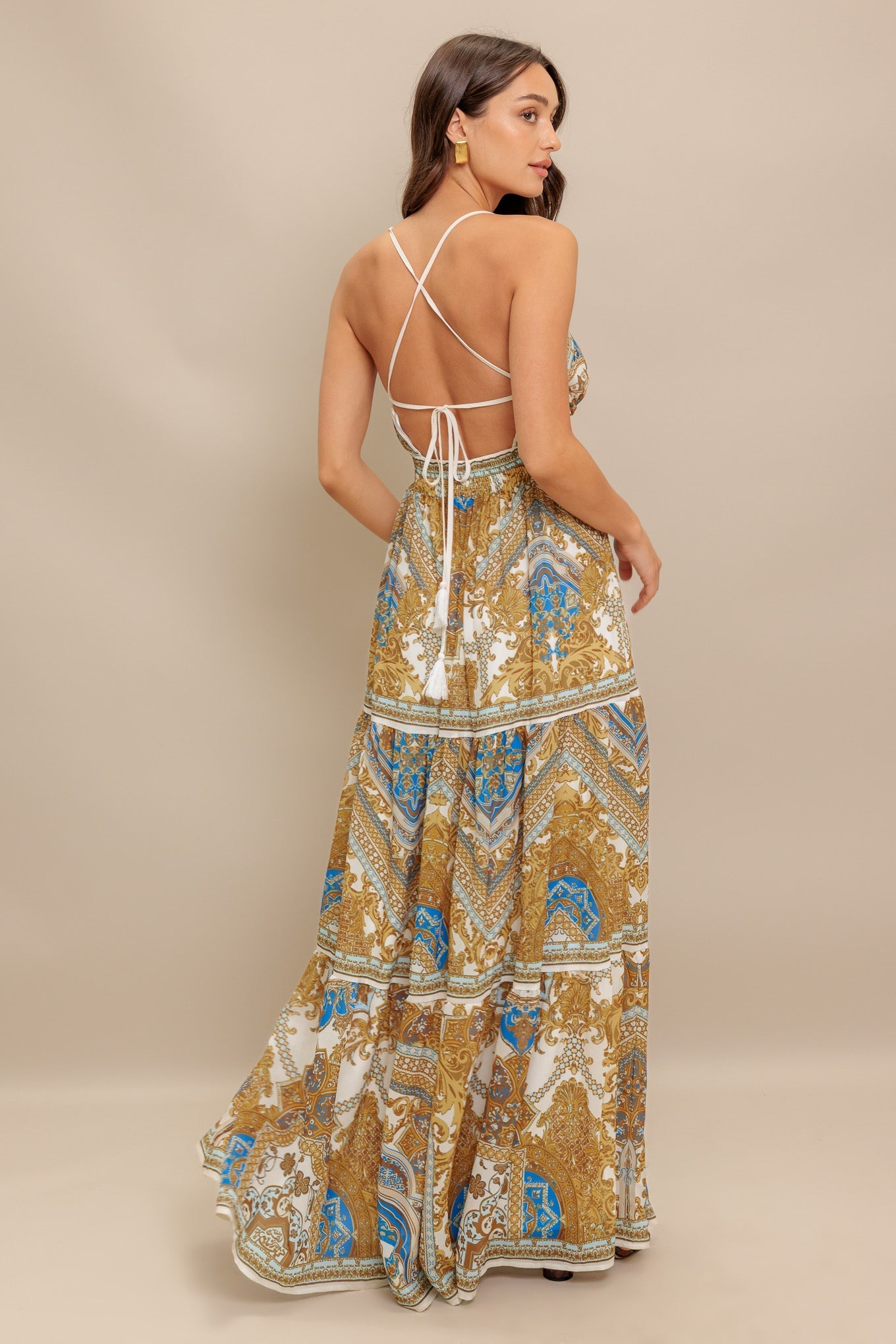 Golden Woven Palazzo Maxi Dress