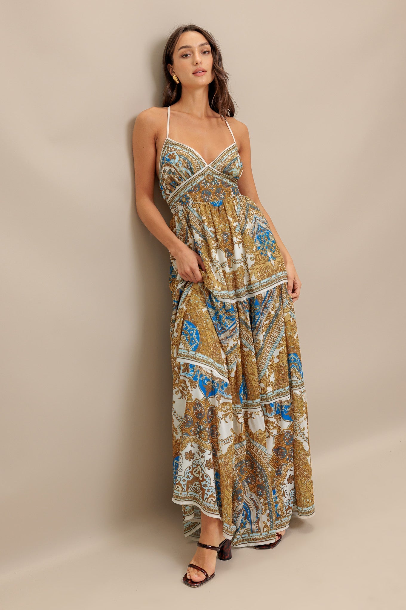 Golden Woven Palazzo Maxi Dress