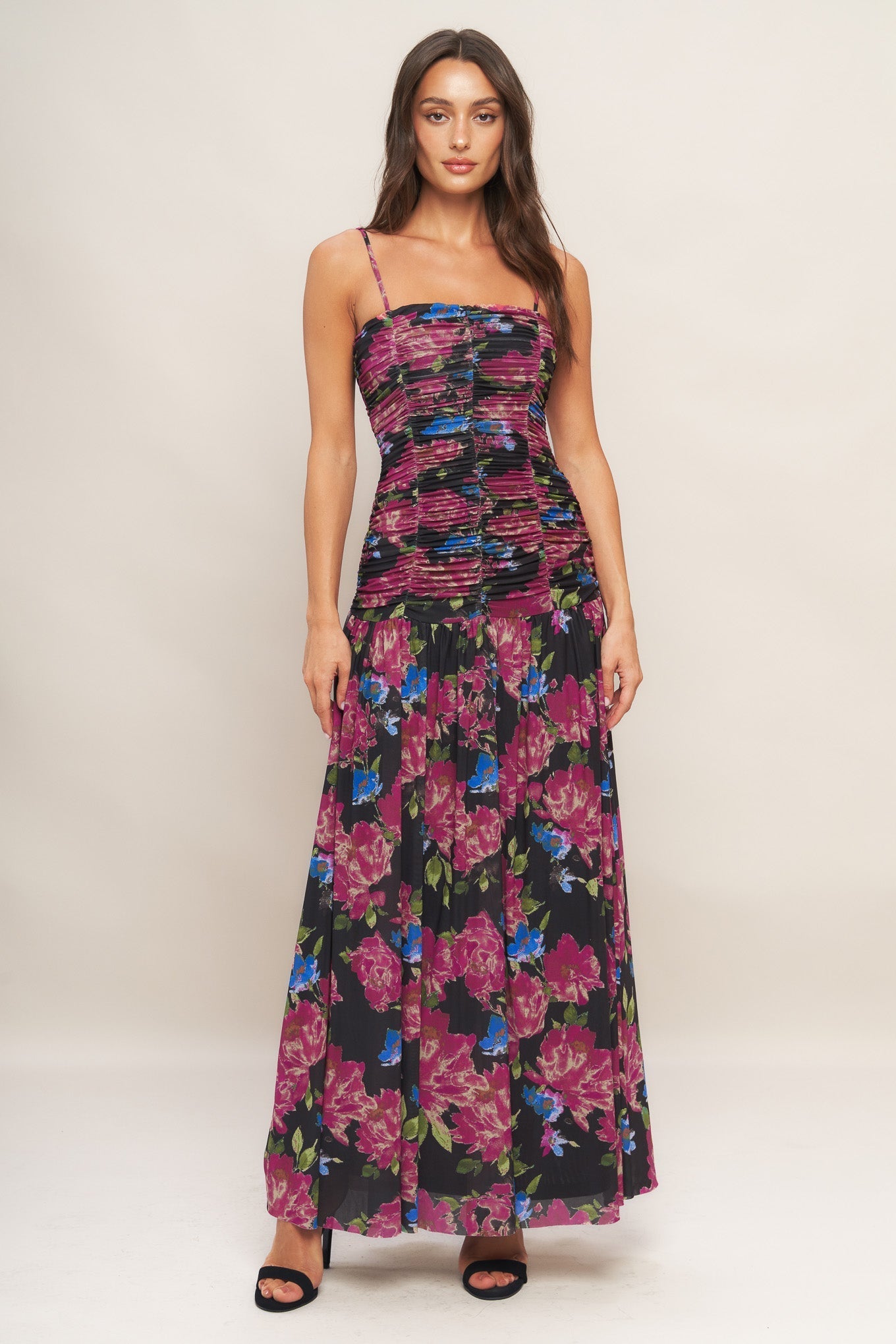 Night Florist Power-Mesh Maxi Dress