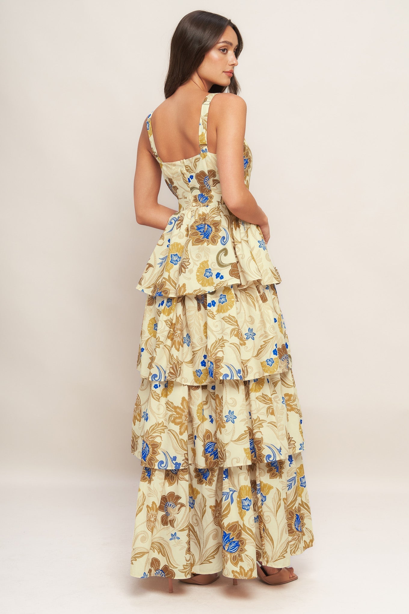 Golden Blossom Woven Maxi Dress