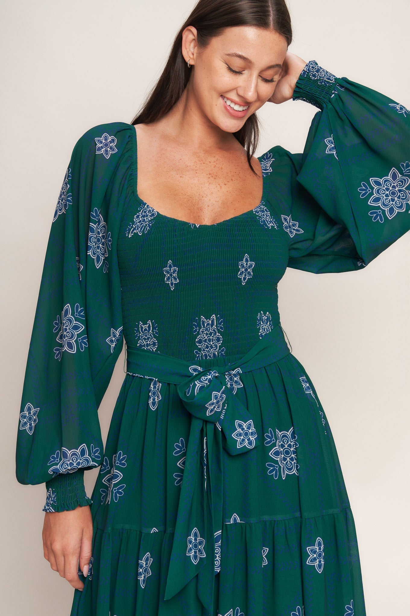 Azure Botanique Woven Maxi Dress