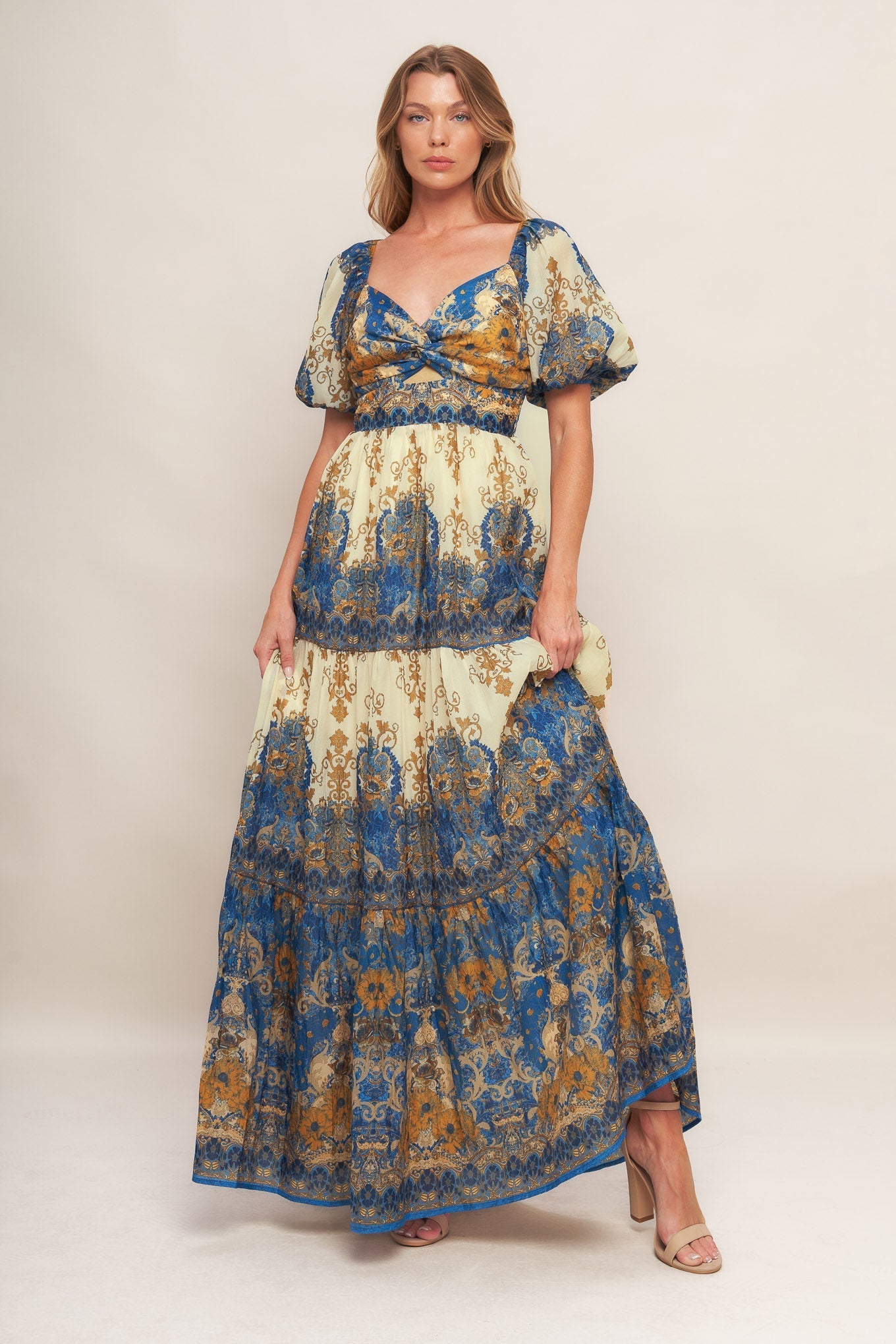 Midnight Serenade Empire-Waist Woven Maxi Dress