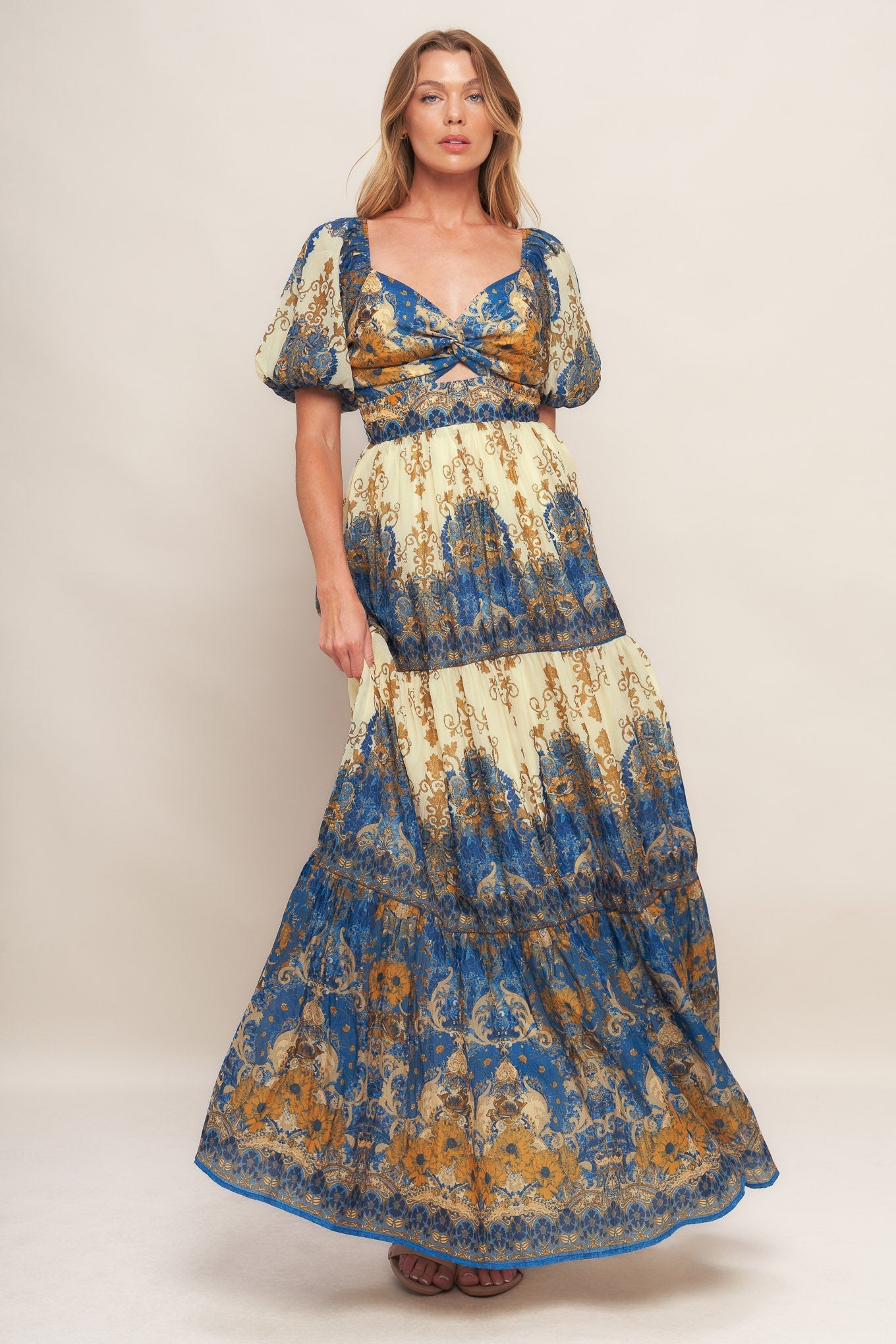 Midnight Serenade Empire-Waist Woven Maxi Dress