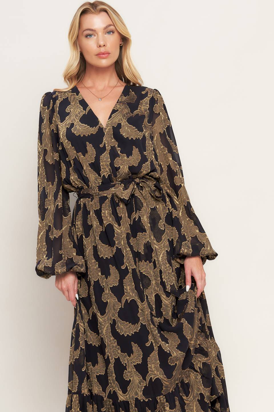 Midnight Moss Jacquard Woven Maxi Dress