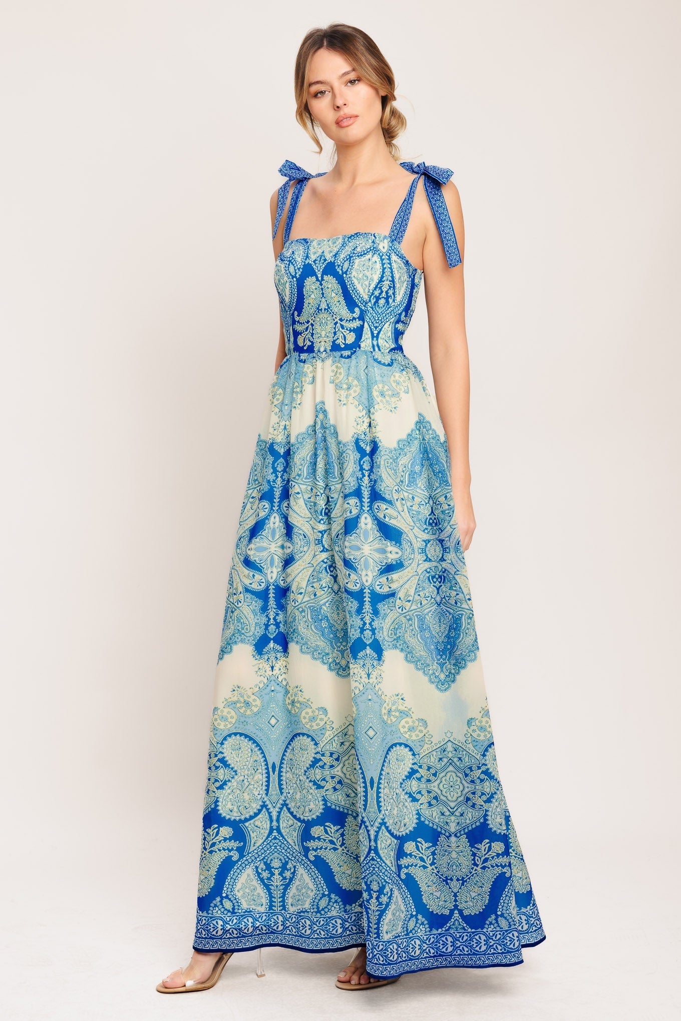Ocean-Inspired Woven Tapestry Maxi Dress