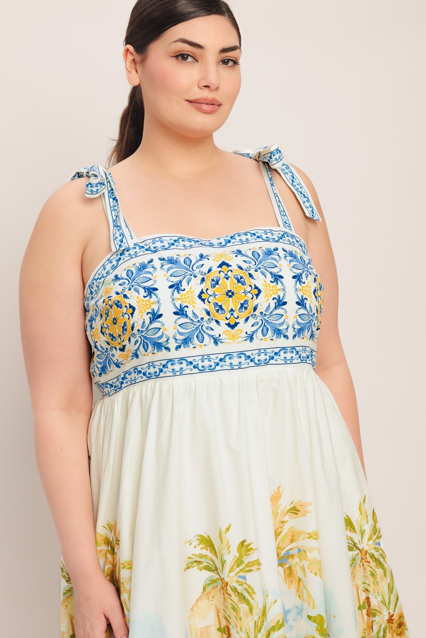 Postcard-Print Woven Maxi Dress