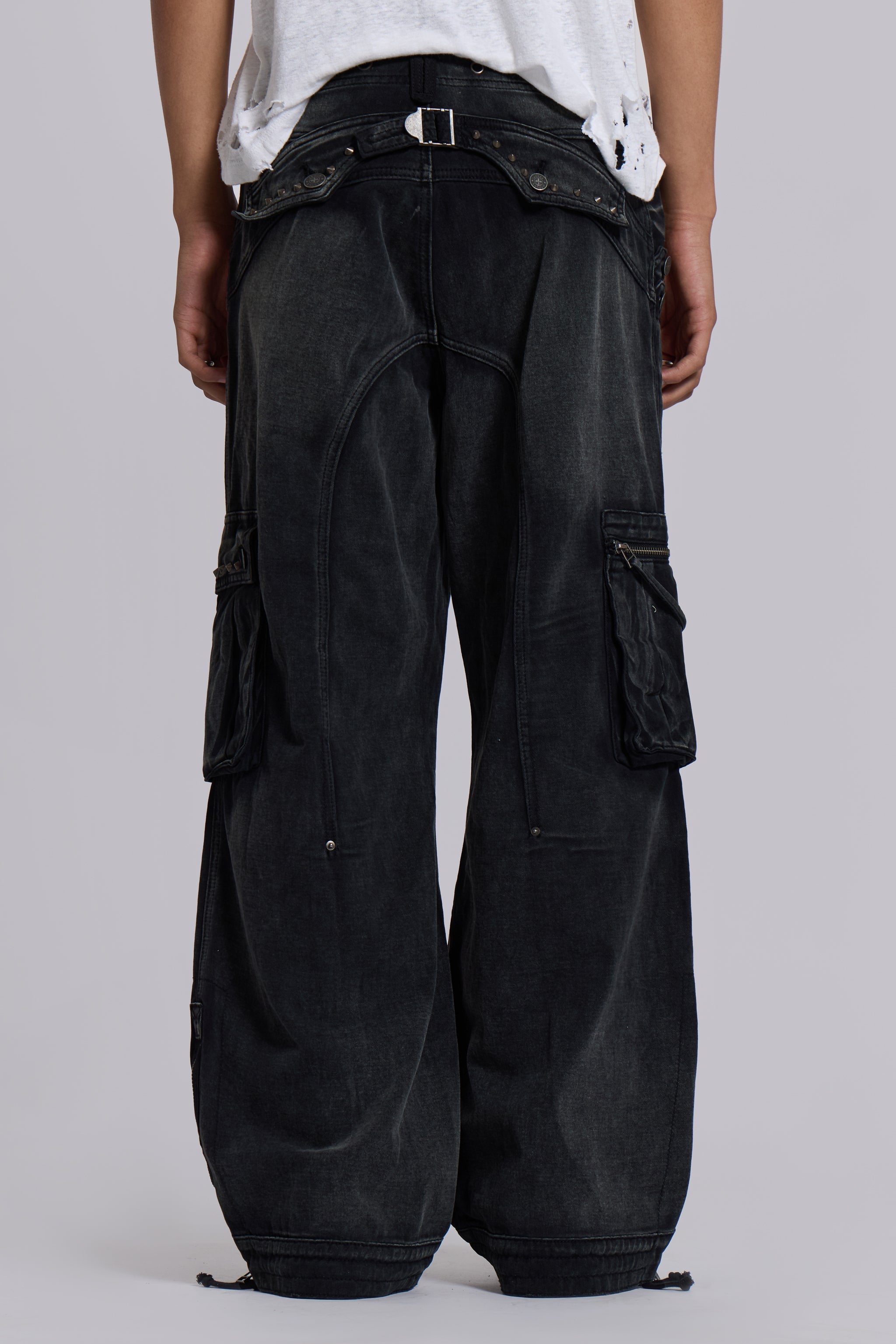 Sun Faded Black Trooper Cargo Pants
