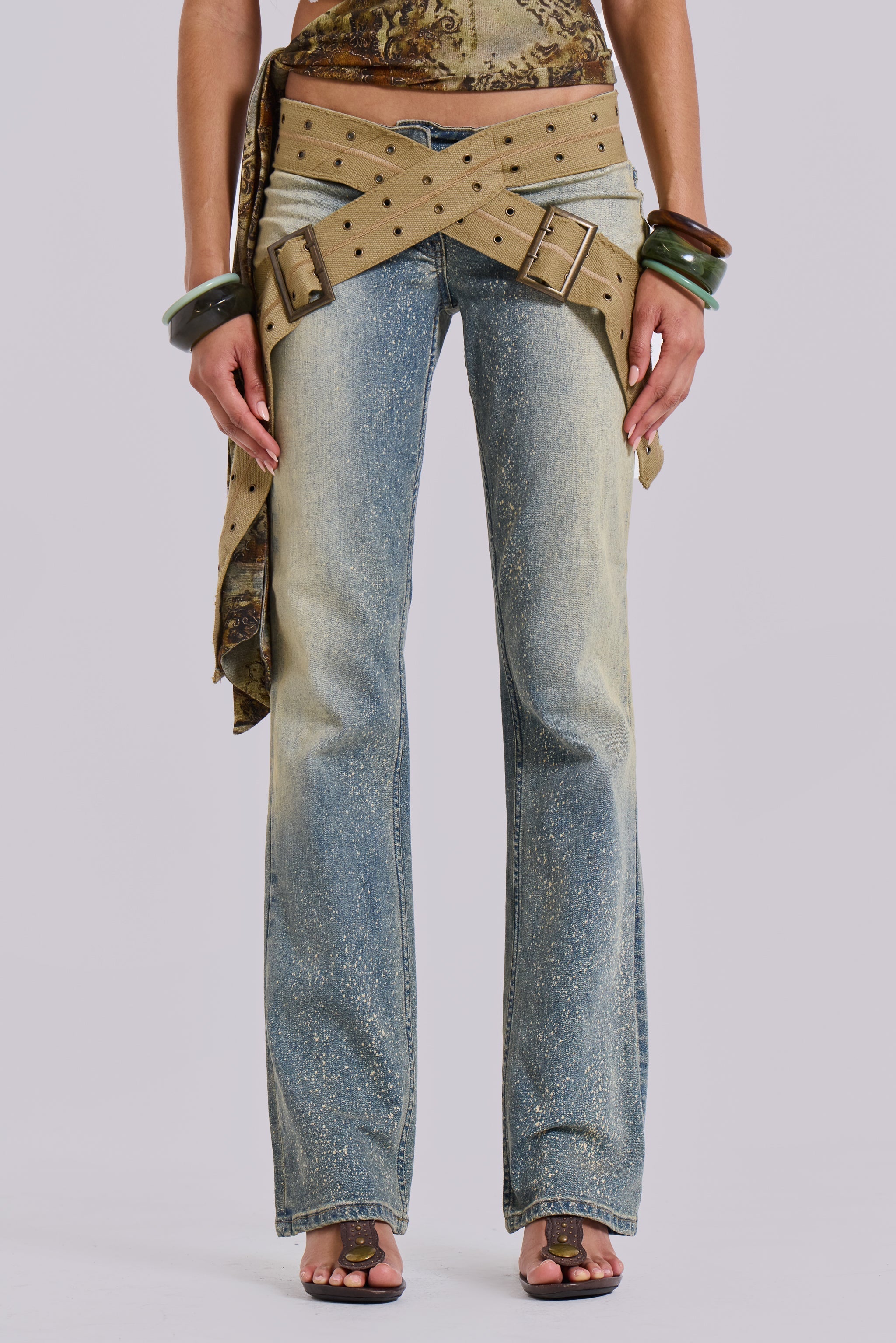 Strap Up Stonewash Jeans
