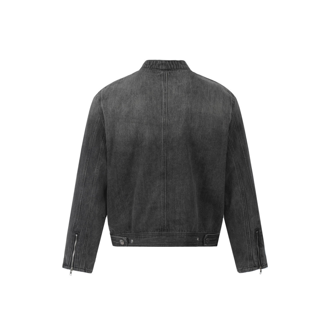 Distressed Denim Motorcycle Jacket