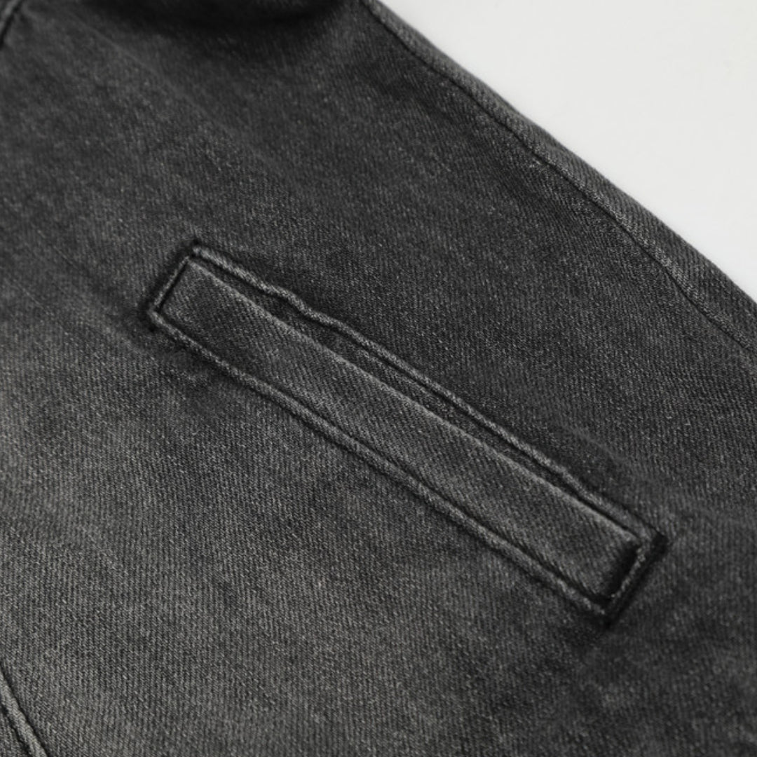 Distressed Denim Motorcycle Jacket