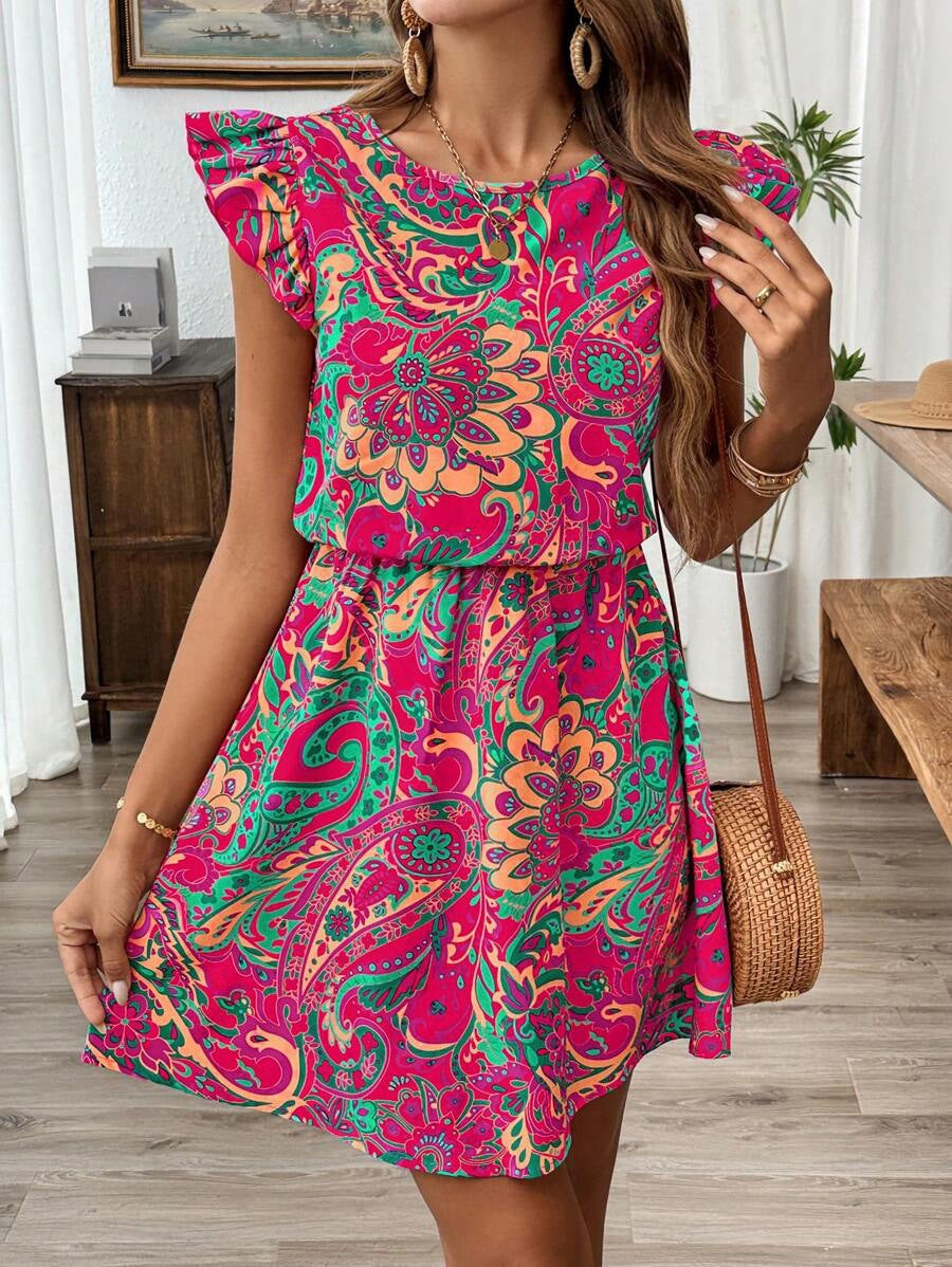 Cosima – Short Sleeve Dress with Paisley Print