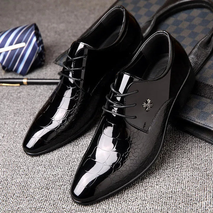 Luciano Glossed Croc-Embossed Oxford Shoes