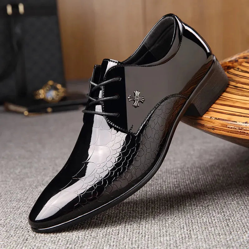 Luciano Glossed Croc-Embossed Oxford Shoes