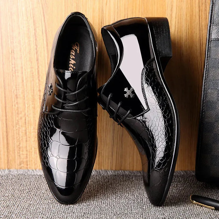 Luciano Glossed Croc-Embossed Oxford Shoes