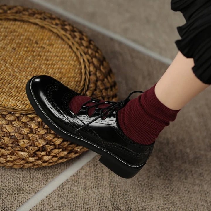 Celina | Vintage Leather Lace-Up Chunky Heel Oxfords