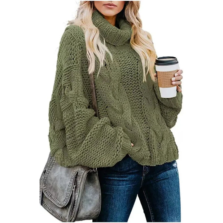 Women Sweaters Long Sleeve Turtleneck Knitted Pullovers Screw Thread Solid Jumpers Spliced Casual Outwear High Street Loose