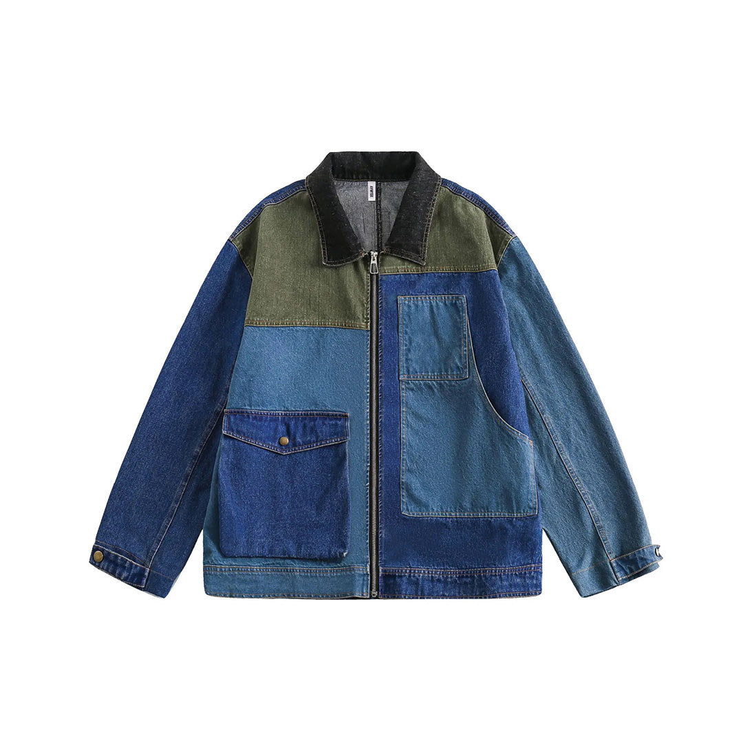 Patchwork Cargo Denim Jacket