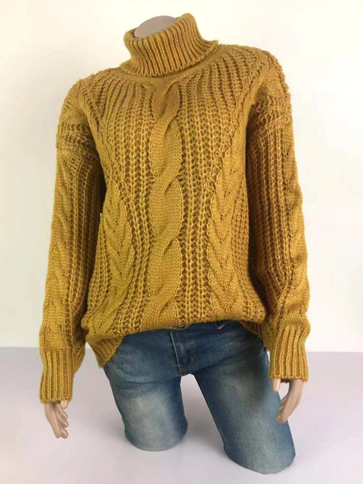 Autumn Warm Winter Turtleneck Long Lantern Sleeve Thick Twist Knot Knitted Pullover Sweater Coats PYZL-37