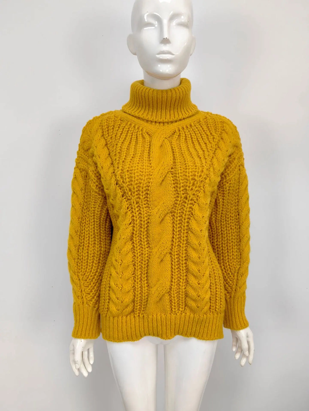 Autumn Warm Winter Turtleneck Long Lantern Sleeve Thick Twist Knot Knitted Pullover Sweater Coats PYZL-37