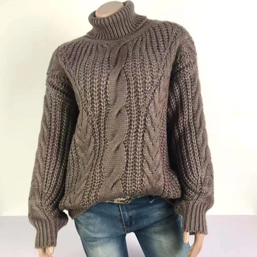 Autumn Warm Winter Turtleneck Long Lantern Sleeve Thick Twist Knot Knitted Pullover Sweater Coats PYZL-37