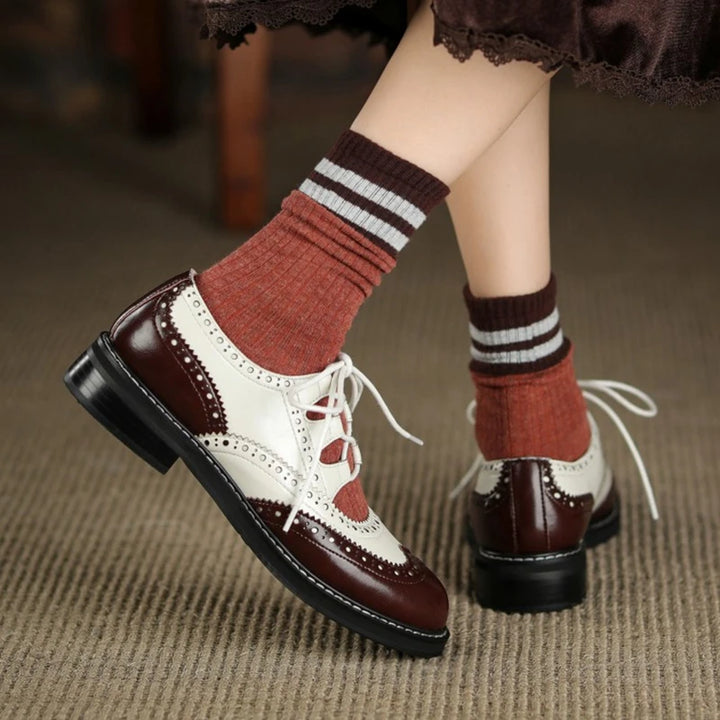 Celina | Vintage Leather Lace-Up Chunky Heel Oxfords
