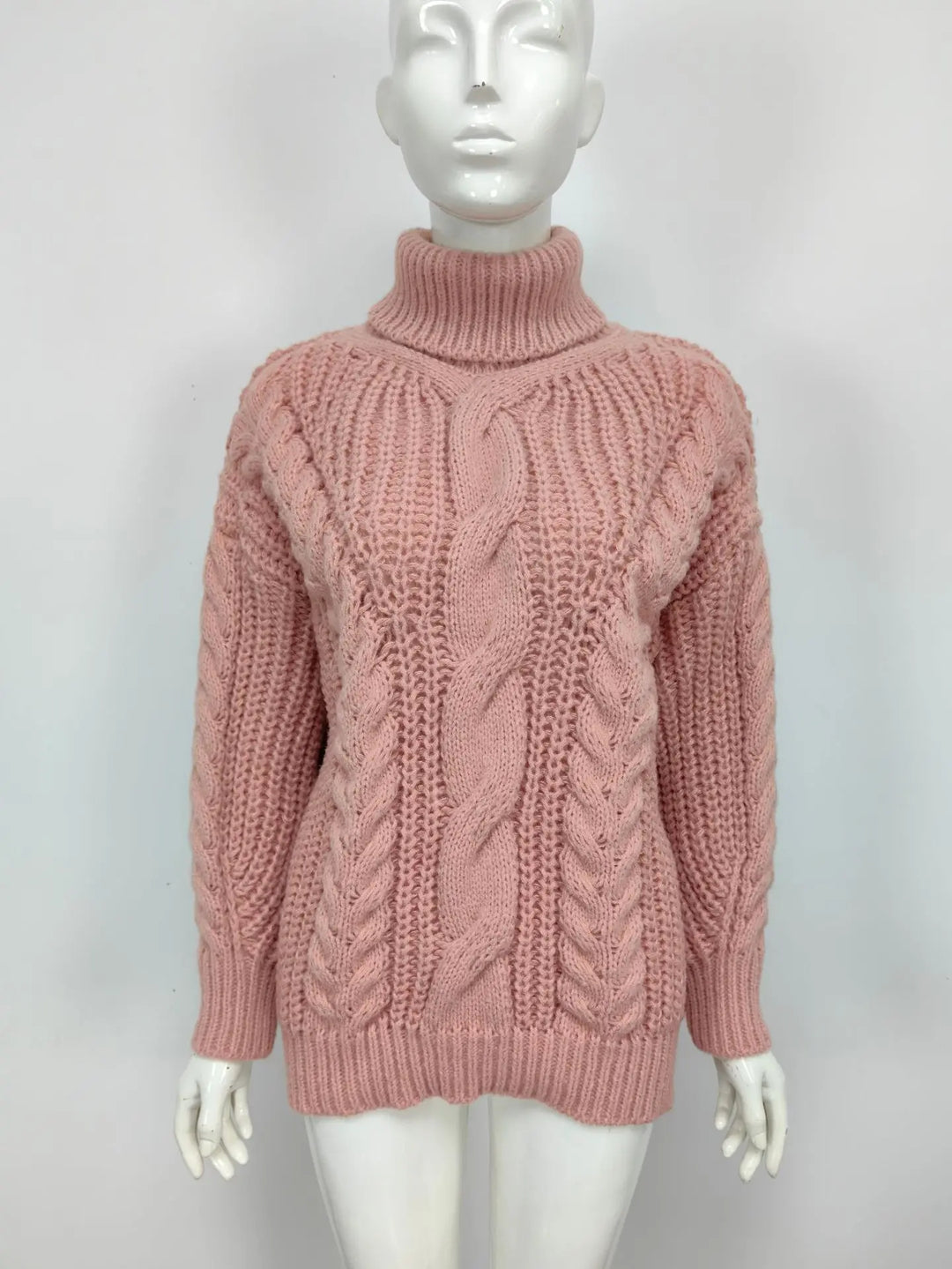 Autumn Warm Winter Turtleneck Long Lantern Sleeve Thick Twist Knot Knitted Pullover Sweater Coats PYZL-37