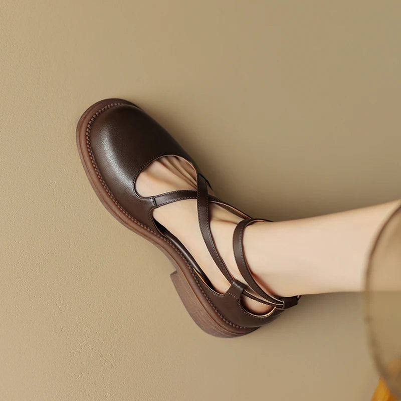 Allegra | Vintage T-Strap Leather Heels